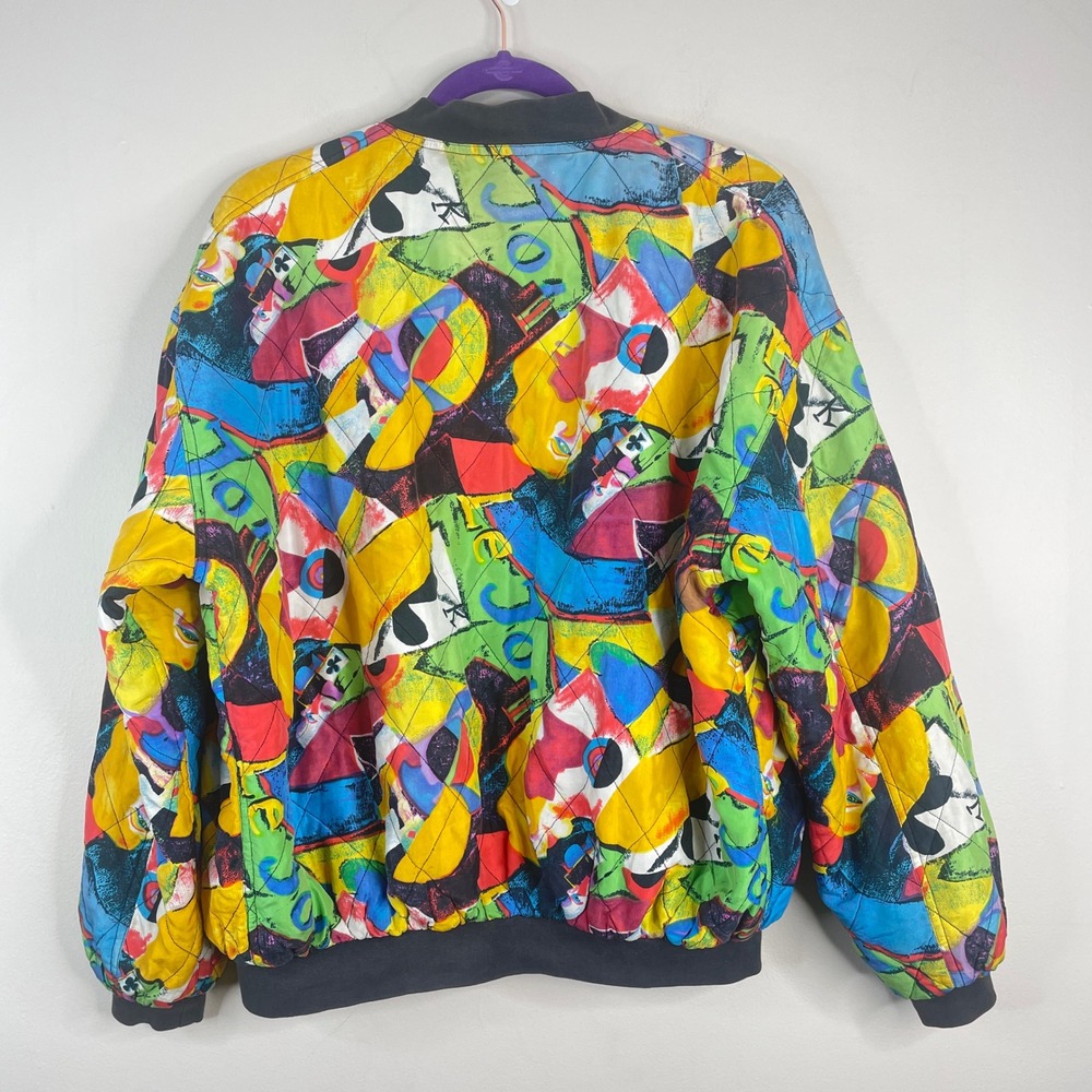 Vintage Robert Stock Silk Bomber Jacket Medium Abstract Graffiti Urban Chic READ - Picture 2 of 16